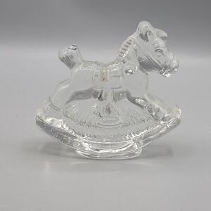 Vintage Clear Solid Glass Rocking Horse Candle Holder Paperweight Figurine